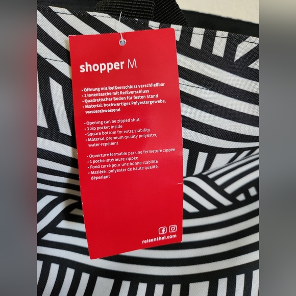 REISENTHEL SHOPPER M Reusable Black and White Polyester Shopping Bag with Zipper - Picture 10 of 12